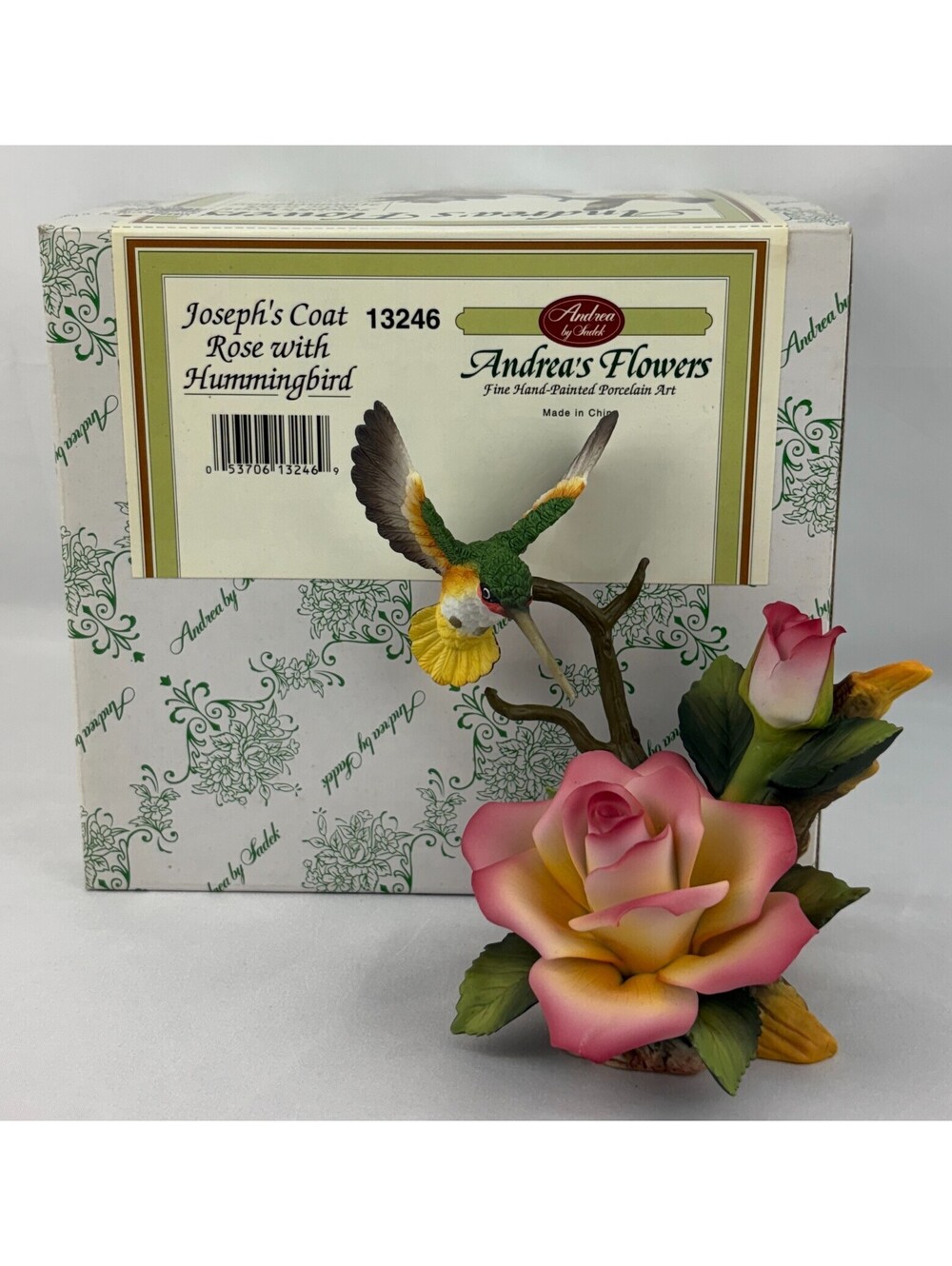 Andrea Sadek "Joseph's Coat Rose with Hummingbird" Hand-Painted Figurine 13246